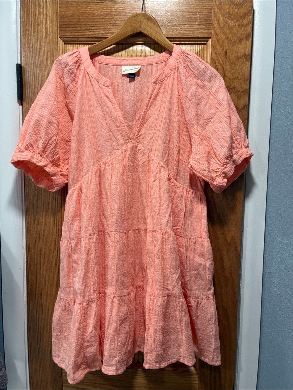 Universal Threads Light Coral Pink Cotton V-Neck Short-Sleeved Tiered Dress